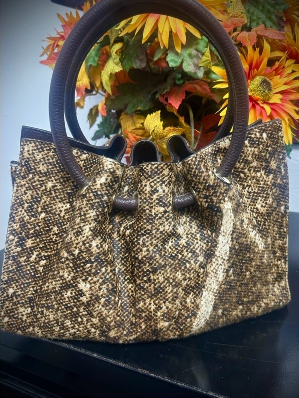 Misuri Firenze short hair cheetah print hand bag